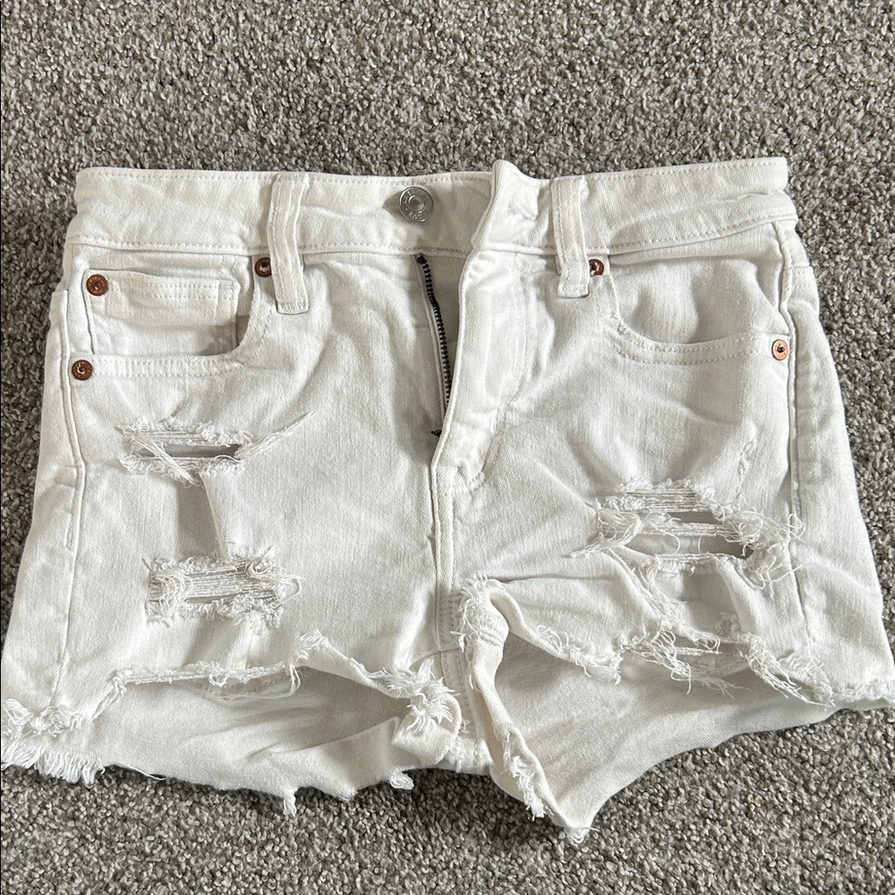 American Eagle Outfitters White Ripped Jean Shorts